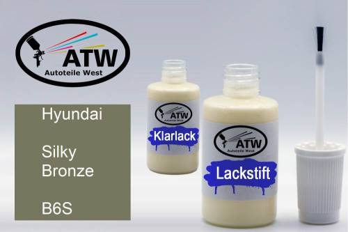 Hyundai, Silky Bronze, B6S: 20ml Lackstift + 20ml Klarlack - Set, von ATW Autoteile West.